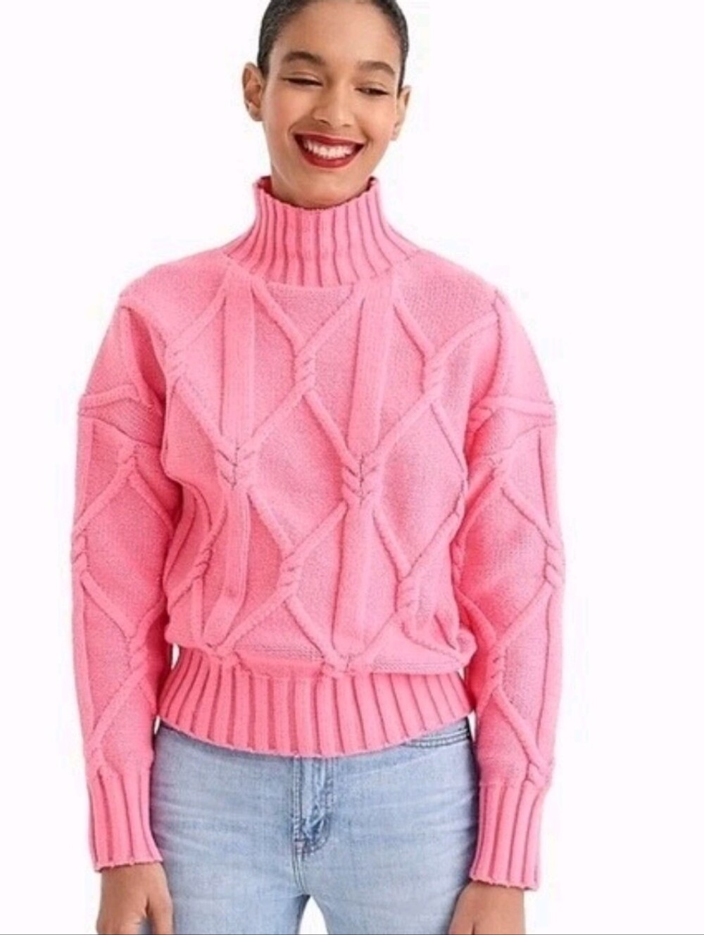 J.Crew Collection cable knit sweater in bubblegum pink chunky cable Size Medium